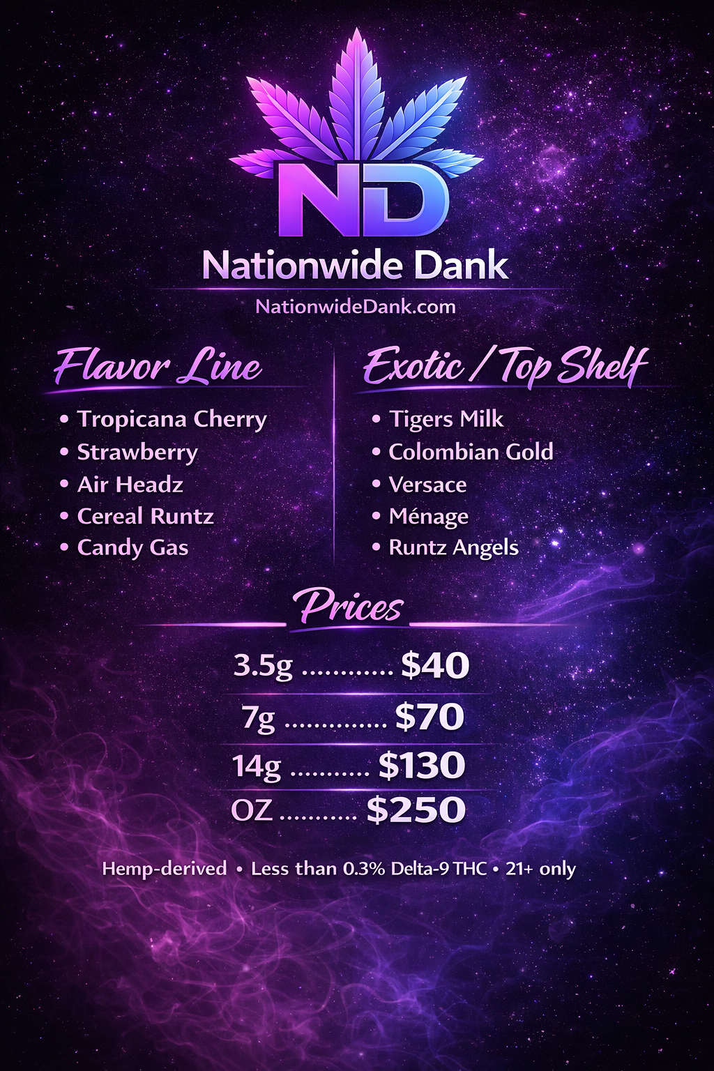 Nationwide Dank menu flyer